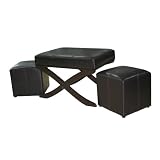 Global Distinctions Cross-Leg Bench with 2 Cubes, Brown Faux Leather