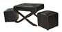 Global Distinctions Cross-Leg Bench with 2 Cubes, Brown Faux Leather
