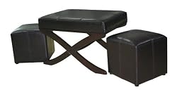 Global Distinctions Cross-Leg Bench with 2 Cubes, Brown Faux Leather