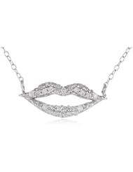 Sterling Silver Clear Cubic-Zirconia Lip Pendant Necklace, 18"
