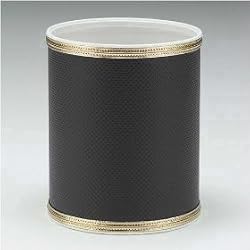 Budget Series Round Vinyl Wastebasket Black Gold Trim