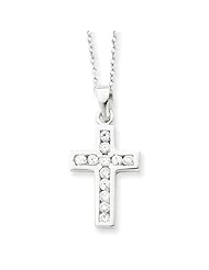 Sterling Silver CZ Cross on 16 Box Chain Necklace - 16 Inch