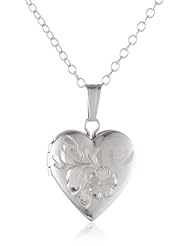 Childrens Sterling Silver Hand Engraved Heart Locket Necklace, 15"