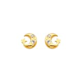 14K Yellow Gold Moon and Star CZ Stud Earrings with Screw-back for Baby & Children