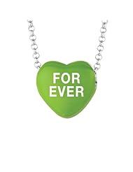 Sterling Silver 12mm Green enamel Sweethearts FOREVER Heart Pendant