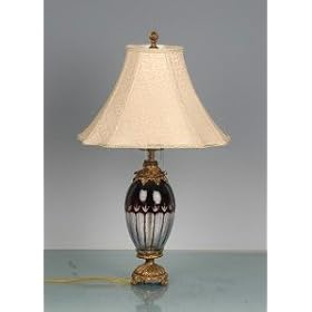 Red and Clear Crystal Lamp with Ivory Lampshade