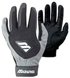 Mizuno Power Back Youth Batting Gloves (Black/Gray, Medium)