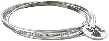 Angel Medallion Charm Bangle Bracelet Set in Stainless Steel