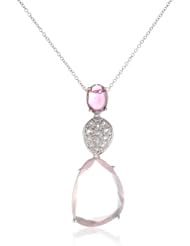 Sterling Silver Rose Quartz, Pink Tourmaline and White Topaz Pendant Necklace, 18"