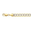 14K Two-Tone Gold Comfort Pave Curb Chain Bracelet - 7.00mm - 8.5 inch