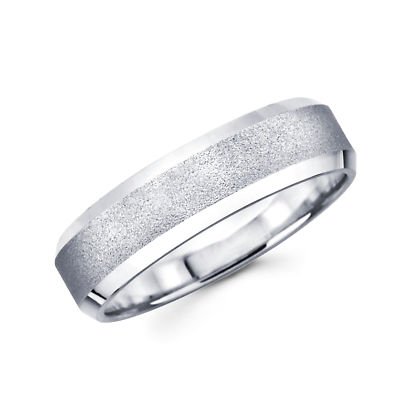 Solid 14k White Gold Womens Mens Satin Middle With High Polish Ends Wedding Ring Band 6MM Size 11