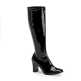 Womens Retro Boots 3 1/4 Inch Sexy Black Patent Stretch Go Go Boot Hippie Costume Accessory