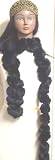 Two Strand Luxurious Black Color Rabbit Fur Scarf for Women and Teens Offered in Combination with Hand Crocheted Black Chenille Gold Gimp Tweed Skull Cap
