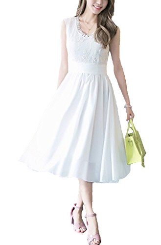 (サラキッド） SaraKid きれいめ 花柄 レース 刺繍 デザイン ノースリーブ ワンピース ホワイト ミモレ丈 レディース エレガント シフォン ドレス