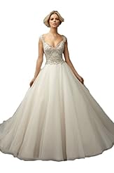 A-line Full Length Beaded Lace-Up Organza Sleeveless Wedding Dress  with a Brush/Sweep Train 