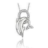 .04 carat Micro Pave Dolphin 14K White Gold Diamond Animal Necklace