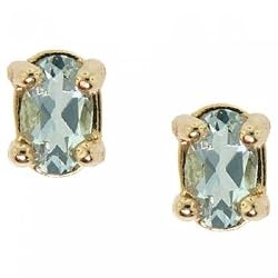 New Blue Oval Shape Aquamarine Yellow Gold 10K Stud Earrings