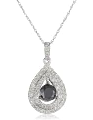 10k White Gold Black and White Diamond Drop Pendant Necklace (1/4 Cttw, I-J Color, I2-I3 Clarity), 18"
