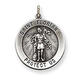 Sterling Silver St. Florian Medal Charm - 24MM (1) JewelryWeb