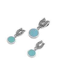 Sterling Silver Turquoise Round Horseshoe Bail Vintage Style Marcasite Earring Pendant Set