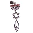 Messianic Seal with Red CZ stones- Style XIV - Sterling Silver (4.4 cm or 1.73" w/o loop ) - Comes with Silver box chain