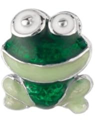 925 Sterling Silver Green & White Frog Enamel Bead, For Chamilia, Pandora, Biagi, Personality, Reflections And More Charm Bracelets
