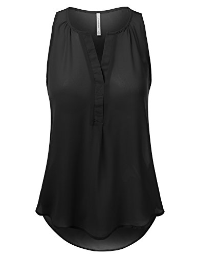 JJ Perfection Women's Semi-Sheer V-Neck Chiffon Blouse Tank Top