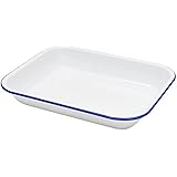 Enamelware Large Roasting Pan - Solid White with Blue Rim