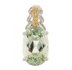 Gorgeous Green Amethyst Praisiolite Pendant Set in 18K White & Yellow Gold w/ Leaf Accents