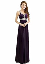 V-neck Satin Sheath Floor Length Beaded Sequined Evening Dress 