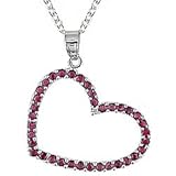 Silver Diamond and Created Ruby Heart Necklace