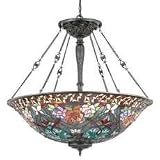 Quoizel Dragonfly Garden 37 1/2-Inch Pendant With 6 Uplights, 1515 Pieces of Tiffany Glass, Vintage Bronze Finish #TFDG2838VB