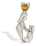 14K White Gold Genuine Round Citrine Mother with Child Pendant