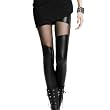 Allegra K Woman Elastic Waist Fishnet Splicing Skinny Pants Leggings Black XS
