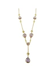 14 Karat Yellow Gold Pear Amethyst Round Lemon Quartz Drop Necklace (17 inch)