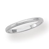 10k White Gold 2mm Standard Domed Traditional Fit Milgrain Benchmark Womens Wedding Band Ring 1.3mm Thickness Size from 4 to 9