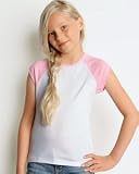 Bella Girl's 1x1 Baby Rib Contrast Cap-Sleeve Raglan T-Shirt B9020