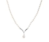 Beautiful 925 Sterling Silver Cream 3.0-7.0mm Pearl Women Necklace with Cubic Zirconia/CZ