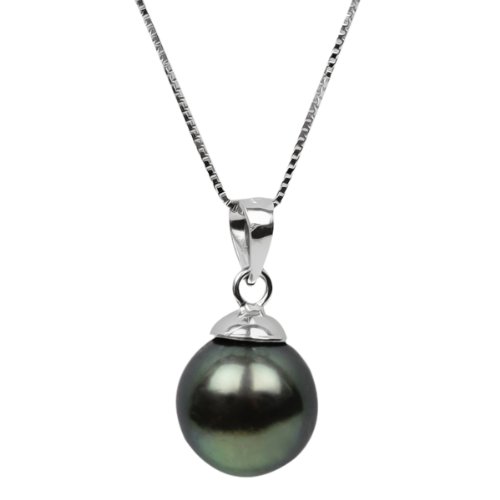 10mm Genuine Tahitian Pearl and Box 925 Sterling Silver Chain Necklace 18"
