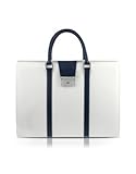 IMAGE OF Pineider City Chic - Women's Double Gusset Calfskin Briefcase white/blue
