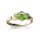 14K Yellow Gold Pear Genuine Peridot Celtic Claddagh Ring