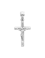 14K White Gold Jesus Cross Religious Charm Pendant