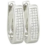 14K White Gold Princess Invisible Set Diamond Hoop Earrings