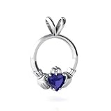 14K White Gold Heart Created Sapphire Celtic Claddagh Pendant