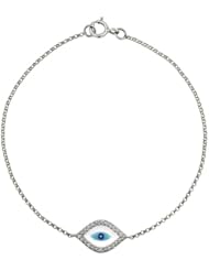 14k White Gold Diamond and Enamel Evil Eye Bracelet (1/10cttw, JK, I2-I3)
