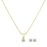 14k Yellow Gold Diamond Pendant and Earrings Set (1/3 cttw, H Color, I2-I3 Clarity), 18