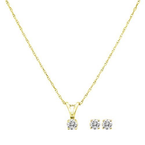 14k Yellow Gold Diamond Pendant and Earrings Set (1/3 cttw, H Color, I2-I3 Clarity), 18