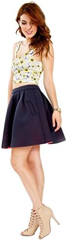 Glowbees Women's Two Tone Neo Pleated Skirt in Navy Blue & Hot Pink Medium