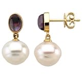 14K Yellow or White Gold Paspaley South Sea Cultured Pearl and Amethyst Earrings - Various Sizes