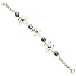 Pearl Black Bracelet 7.5mm Flower CZ Diamonds Sterling Silver Tarnish Free By Bucasi
